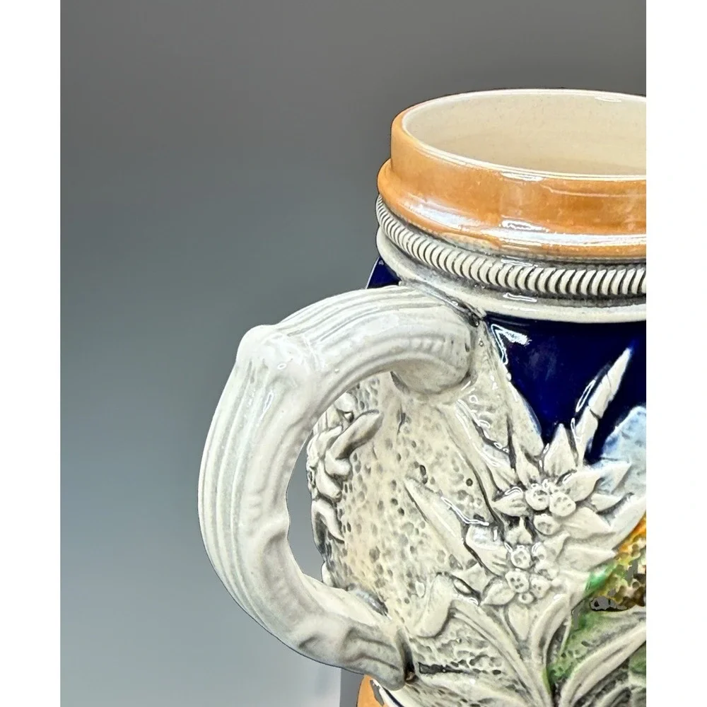 Vintage Original Lerche German Beer Stein Hunting Scene Hunters Ceramic 5 3/8